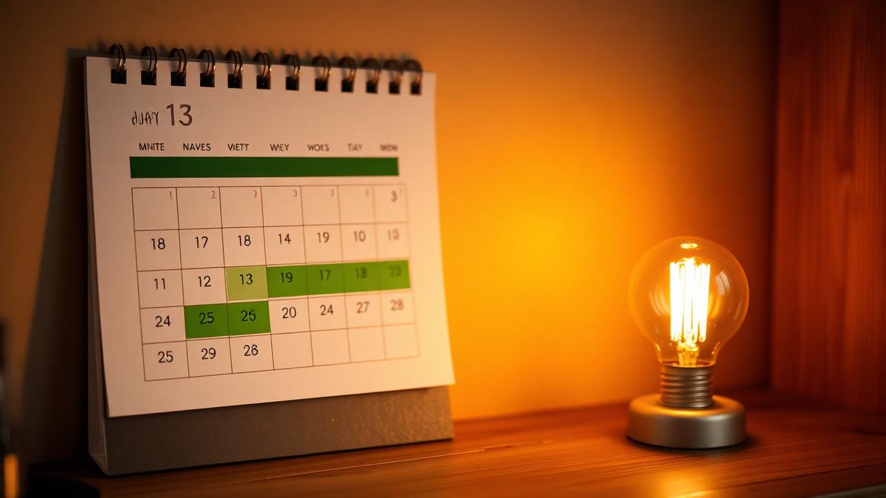 Calendar care indică cele 21 de zile de schimbare a furnizorului, cu curentul neîntrerupt